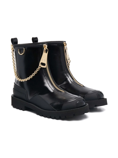 Dolce & Gabbana Teen Chain-link Ankle Boots In Black