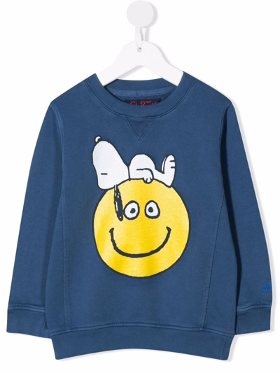 Mc2 Saint Barth Kids' Snoopy Smiley-face T-shirt In Blue