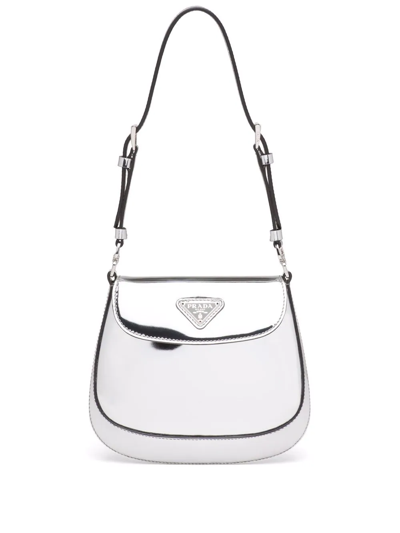 Prada Mini Cleo Brushed Leather Bag In Silver