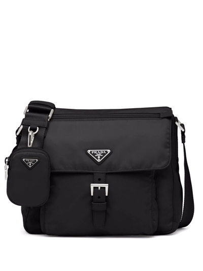 Prada Re-nylon Triangle Logo-plaque Shoulder Bag In Black