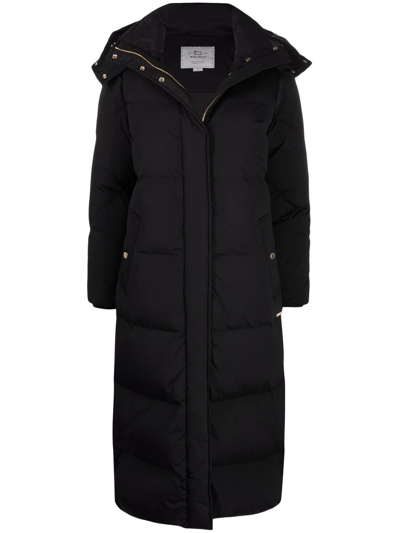 Woolrich Aurora Long Puffer Coat In Black