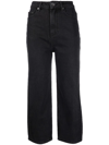 Self-portrait High Waist Cropped Straight-leg Jeans In Black
