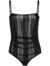 Ganni Mesh Gathered Bodysuit In Black