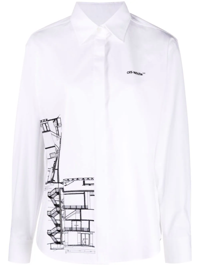 Off-white Graphic-print Long-sleeve Shirt In White