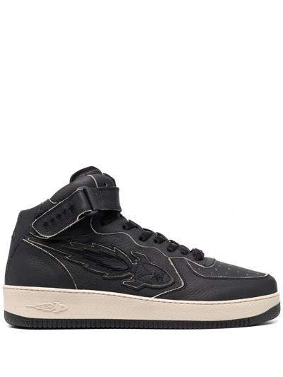 Enterprise Japan Black Leather Rocket High-top Trainers