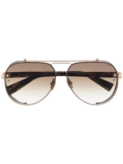 Balmain Eyewear Aviator Logo-arm Sunglasses In Brown