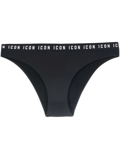 Dsquared2 Icon-print Waistband Bikini Bottoms In Black