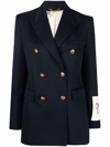 Golden Goose Blue Double-breasted Jacket With Peak Revers And Logo Plaque Detail In Blue
