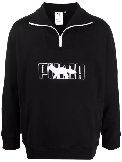 Puma X Maison Kitsune Logo Print Jacket In Black