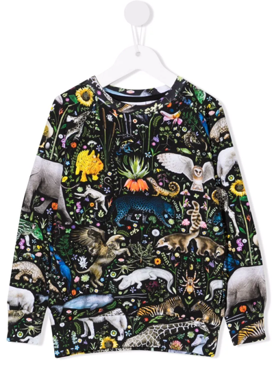 Molo Kids' Faunatastic-print Organic-cotton Sweatshirt In Black