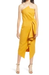 Elliatt Reception Cascade Ruffle Strapless Cocktail Dress In Mustard