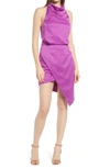 Elliatt Camo Asymmetric Satin Cocktail Dress In Purple