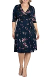 Kiyonna Essential Wrap Dress In Navy Floral Print