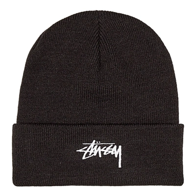 Stussy Embroidered-logo Ribbed Beanie In Black