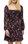 TOPSHOP FLORAL PRINT RUCHED TEA DRESS