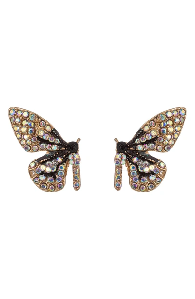 Eye Candy Los Angeles Monarch Pave Crystal Butterfly Earrings In Yellow