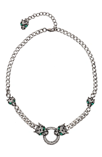 Eye Candy Los Angeles Luxe Collection Ocelot Crystal Necklace In Silver