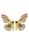 Eye Candy Los Angeles Flutter Pave Crystal Butterfly Earrings In Gold