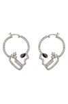 Eye Candy Los Angeles Double Skull Crystal Drop Earrings In Silver