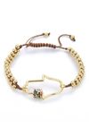 Eye Candy Los Angeles Luxe Collection Hamsa Gold Beaded Bracelet In Gold