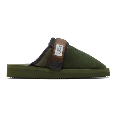 Suicoke Zavo Cab Puffy Nylon Mules In Olive/sage Green