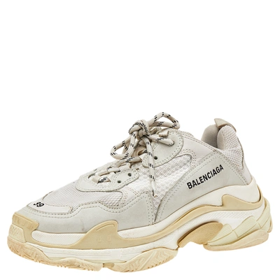 Pre-owned Balenciaga Grey/beige Leather And Mesh Triple S Sneakers Size 39