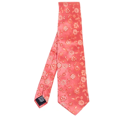 Pre-owned Boss By Hugo Boss Pink Floral Jacquard Silk Tie