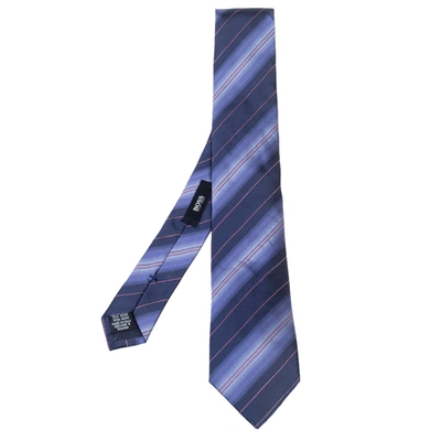Pre-owned Boss By Hugo Boss Navy Blue Striped Silk Narrow Tie