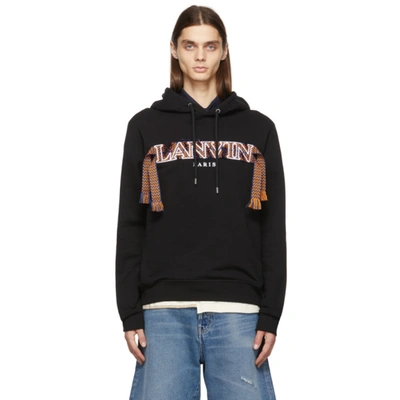 Lanvin Lace Curb Embroidered-logo Hoodie In Black