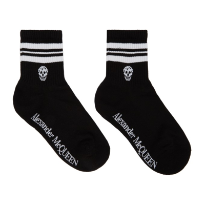 Alexander Mcqueen Black & White Stripe Skull Sport Socks In Black Multi