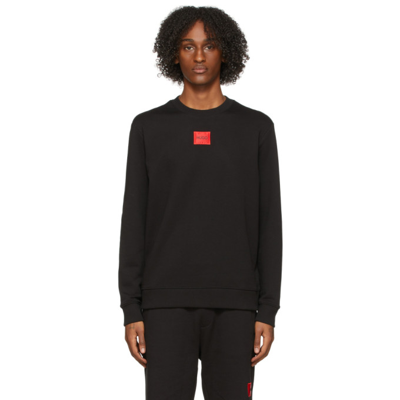 Hugo Boss Logo Patch French Terry Crewneck Sweatshirt In Black