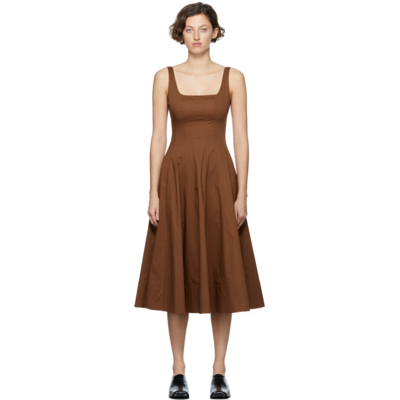 Staud Wells Cotton Poplin A-line Midi-dress In Tan