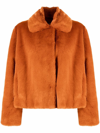 Stand Studio Marcella Short Koba Faux Fur Jacket In Orange