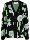 Msgm Black Jacquard Neon Flowers Cardigan In Black