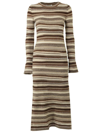 Chloé Irregular Stripe Long Sleeve Recycled Cashmere Blend Sweater Dress In Brown