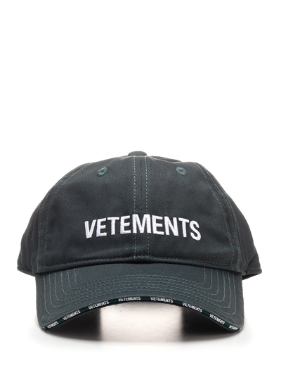 Vetements Logo-embroidered Cotton Cap In Green