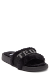 True Religion Embellished Faux Fur Slide Sandal In Black O
