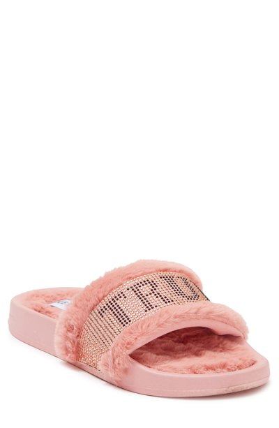 True Religion Embellished Faux Fur Slide Sandal In Pink O