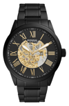 Fossil Men's Flynn Automatic, Black-tone Stainless Steel Watch In Black