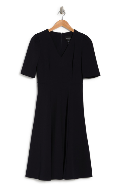 Donna Morgan V-neck Fit & Flare Dress In Twilight Navy