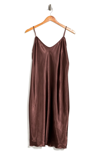 Bebe V-neck Spaghetti Strap Satin Slip Dress In Chocolate