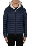 Save The Duck Nathan Nylon Quilted Fleece Lined Hooded Jacket In Blue Black