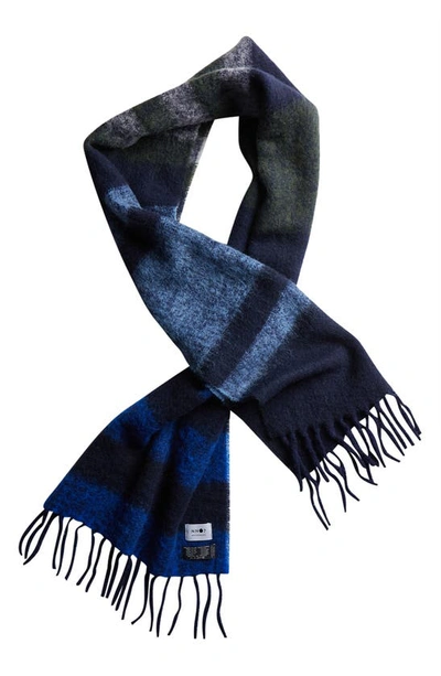 Nn07 Fringed Striped Wool-blend Scarf In Blue
