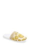 Versace Medusa Head Slippers In White Gold
