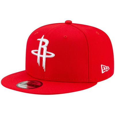 New Era Men's  Red Houston Rockets Black & White Logo 9fifty Adjustable Snapback Hat