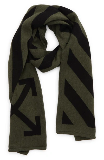 Off-white Kids' Arrows Reversible Cotton Scarf In Military Black