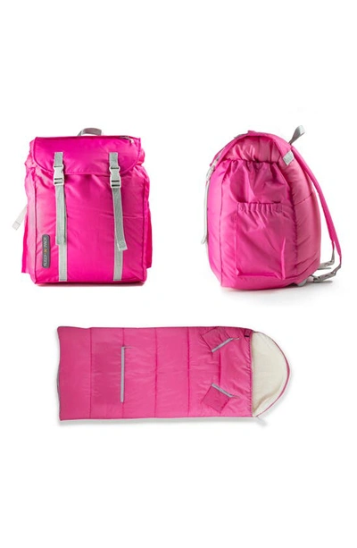 Mimish Kids' Sleep-n-pack Faux Shearling Lined Sleeping Bag Backpack In Hibiscus Pink/ Coconut White