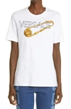 VERSACE SAFETY PIN LOGO EMBROIDERED COTTON T-SHIRT,10015181A01124