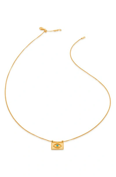 Monica Vinader Deia Evil Eye Turquoise Vermeil Necklace In 18ct Gold Vermeil