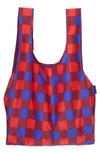 Baggu Standard  Nylon Ripstop Tote In Blue Red Buffalo Check